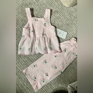 Rachel Zoe Pink Cherry Embroidered Muslin Set